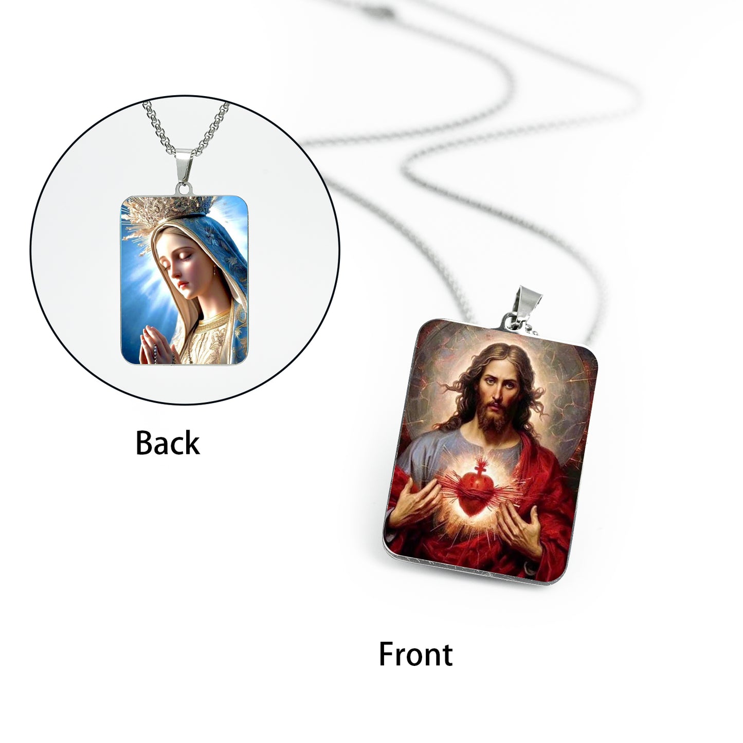 GIVE LUCK stainless steel brand painted pendant large rectangular 30 * 42 * 1.5mm silver - customized (including chain)