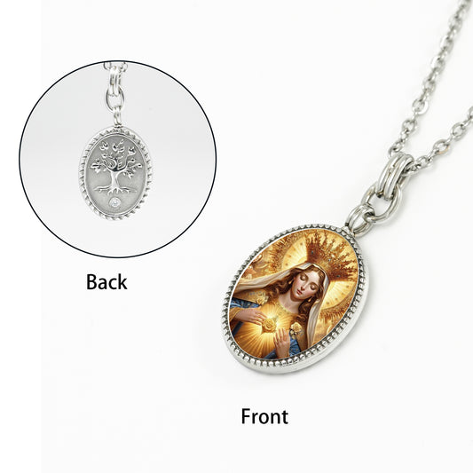 GIVELUCK Stainless steel front texture&back life tree oval steel pendant customization