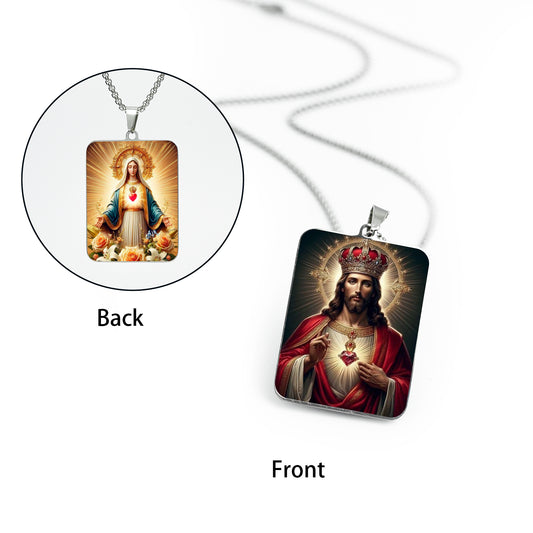 GIVE LUCK stainless steel brand painted pendant large rectangular 30 * 42 * 1.5mm silver - customized (including chain)
