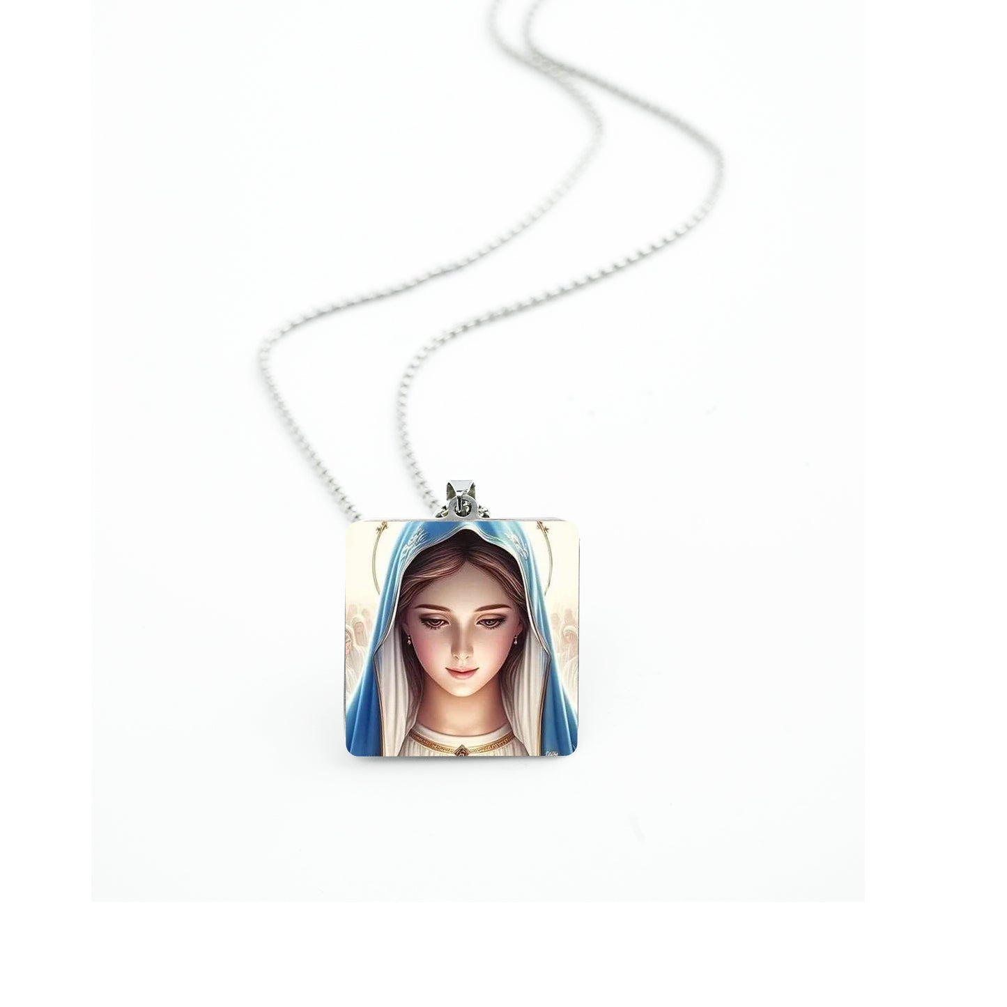 GIVE LUCK stainless steel brand painted pendant square 32 * 32 * 1.5mm silver - customized (including chain)