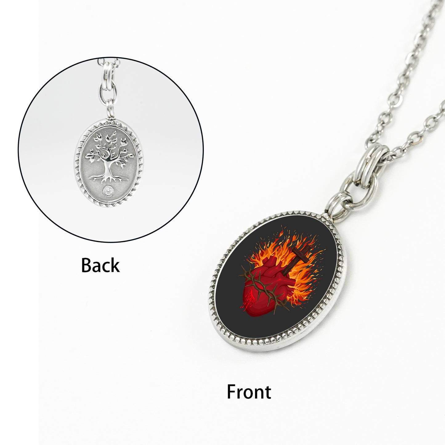 GIVELUCK Stainless steel front texture&back life tree oval steel pendant customization