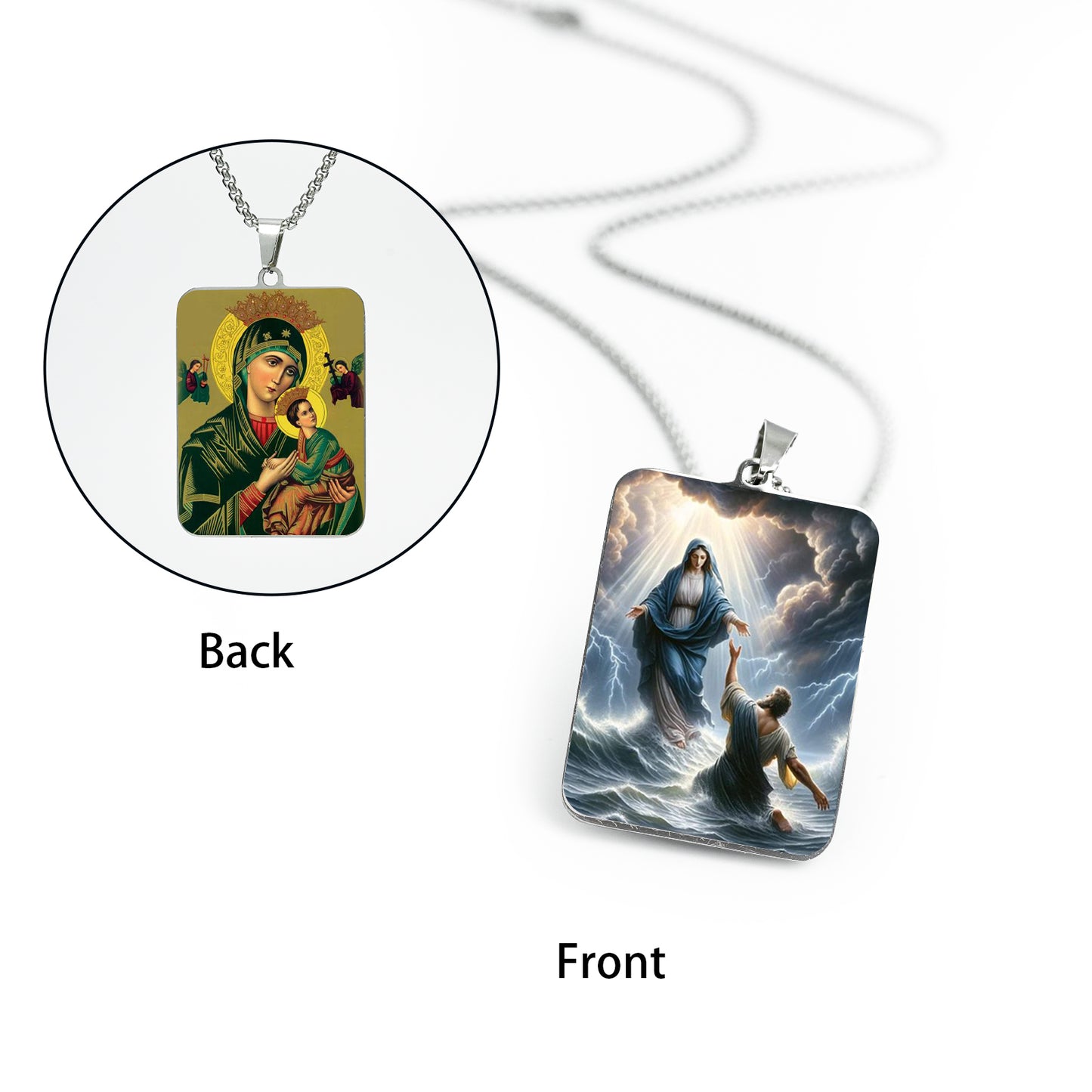GIVE LUCK stainless steel brand painted pendant large rectangular 30 * 42 * 1.5mm silver - customized (including chain)