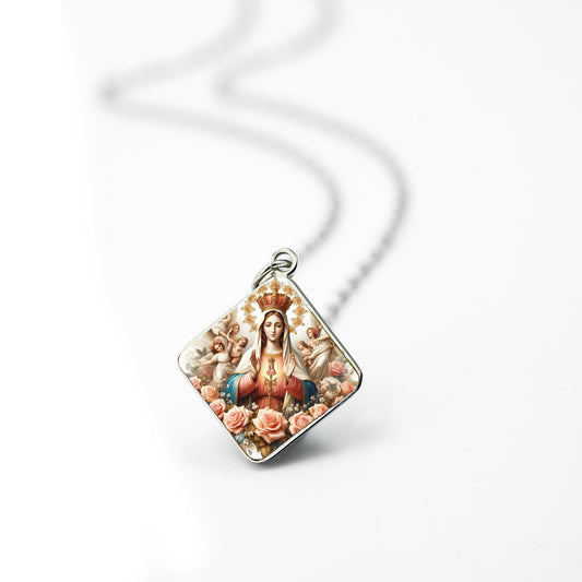 GIVE LUCK stainless steel plate painted 13mm diamond silver - customized (including chain)