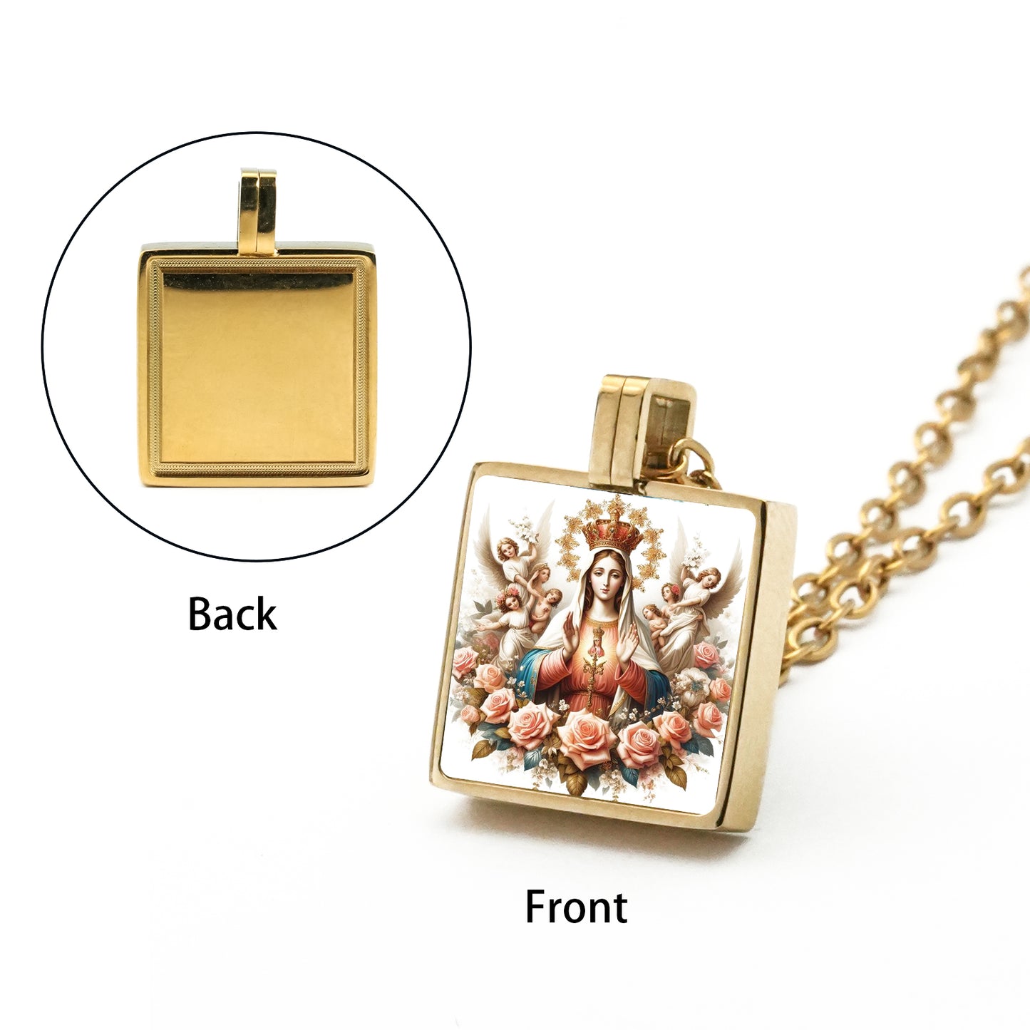 GIVELUCK Stainless steel mini square 12 * 12mm gold pendant (customized with chain)