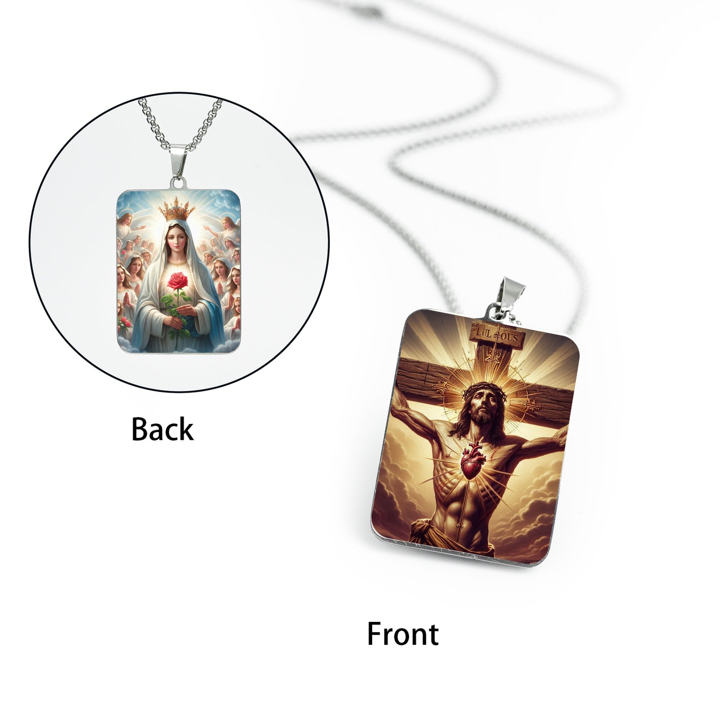 GIVE LUCK stainless steel brand painted pendant large rectangular 30 * 42 * 1.5mm silver - customized (including chain)